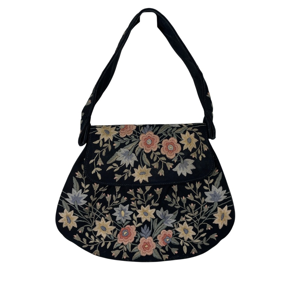 Original Marheta Rio de Janeiro Vintage Floral Embroidered Black Handbag Brazil